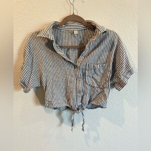Versona Striped Button Up Crop Top - Size Small
